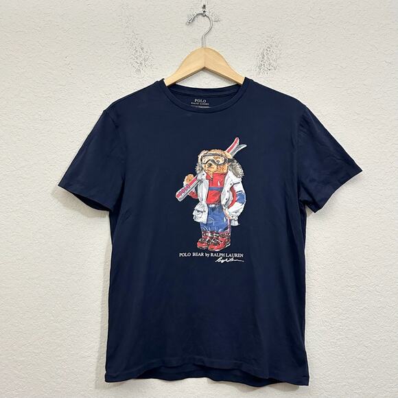 POLO RALPH LAUREN Ski Bear T-Shirt Navy Blue Short Sleeve Crew Neck Tee - Picture 1 of 8